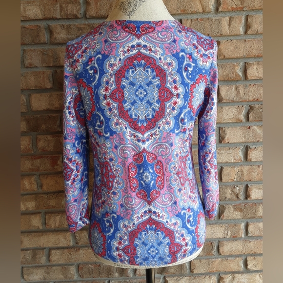 Talbots Paisley Print Long Sleeve Button Front Cardigan Sweater. - Picture 5 of 7